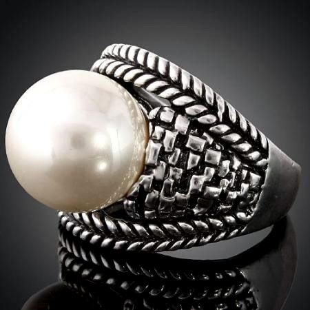 VINTAGE STYLE 13MM SWAROVSKI PEARL RING-sz9.5